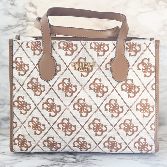 GUESS Silvana 2 Compartment Saddle Logo Tote Bag - Picture 1 of 14